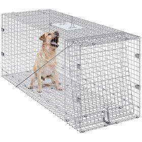 VEVOR Live Animal Cage Trap, 42" x 16" x 18" Humane Cat Trap Galvanized Iron, Folding Animal Trap with Handle for Stray Dogs, Armadillos, Raccoons