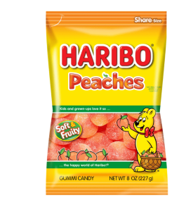 Haribo Gummy Candy, Peaches Gummies, Large Peg Bag, 8 oz