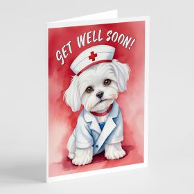 Maltese Get Well Soon Greeting Cards Pack of 8 Blank Cards with Envelopes Whimsical A7 Size 5x7 Blank Note Cards