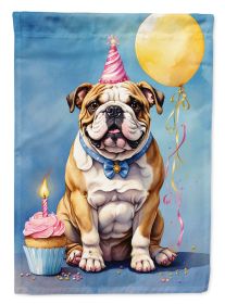 English Bulldog Happy Birthday Garden Flag Mailbox Flag Decorative Yard Flag Banner Outside Patio Artwork Yard Flower Beds, Garden Size, Multicolor