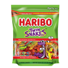 Haribo Gummy Candy, Twin Snakes Sweet and Sour Gummies, Party Size Bag, 28.8 oz