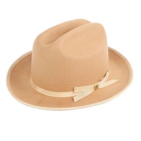 Rough Road Wool Felt Grosgrain Band Fedora Hat (Color: Tan)