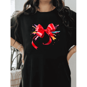 Casual Women's Cotton T-Shirt with Bow Detail - Trendy and Comfortable for Every Season (Style: 411)