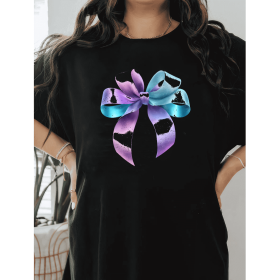 Casual Women's Cotton T-Shirt with Bow Detail - Trendy and Comfortable for Every Season (Style: 383)